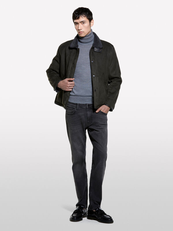 Dunkelgrauer Melange-Pullover mit hohem Kragen - pullover hoher kragen für herren | Sisley