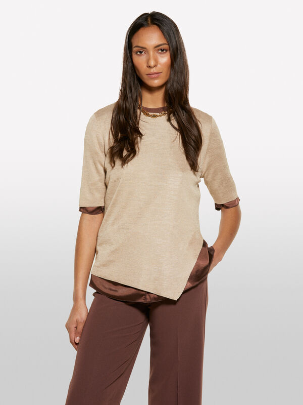 Goldfarbener Kurzarmpulli - rundhalspullover für damen | Sisley