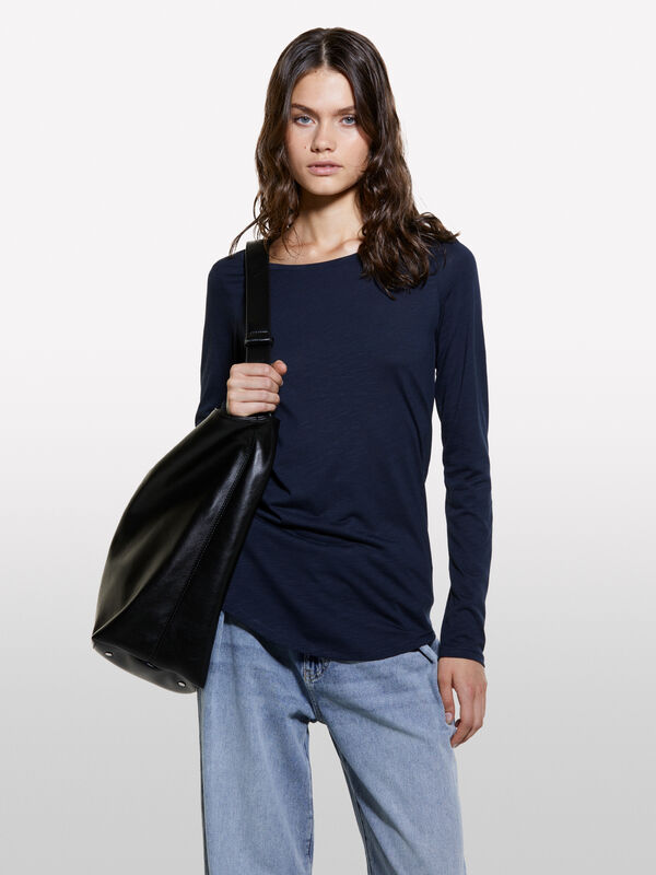 Langärmeliges dunkelblaues T-Shirt - langärmeliges t-shirt für damen | Sisley
