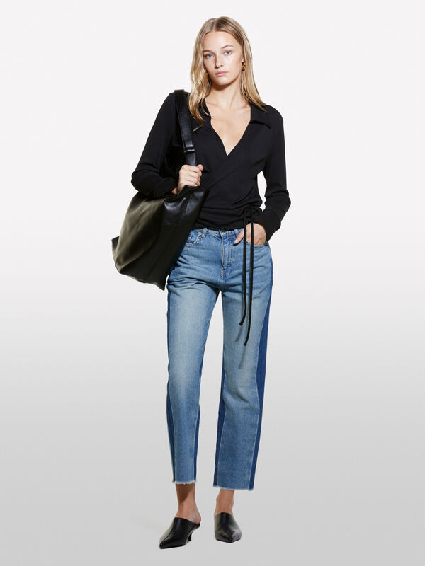 Dunkelblaue Jeans mit Kontrast - regular jeans für damen | Sisley