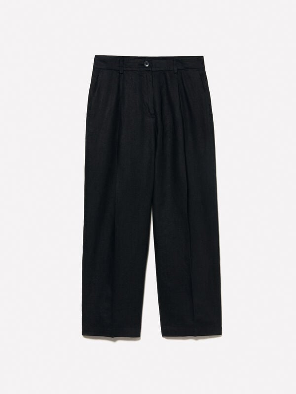 Schwarze Hose mit entspannter Passform aus 100% Leinen Schwarze Hose mit entspannter Passform aus 100% Leinen - regular hosen für damen | Sisley