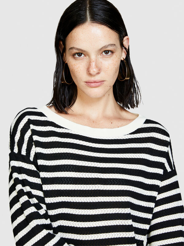 Zweifarbig gestreifter Pullover - pullover u-bootausschnitt für damen | Sisley