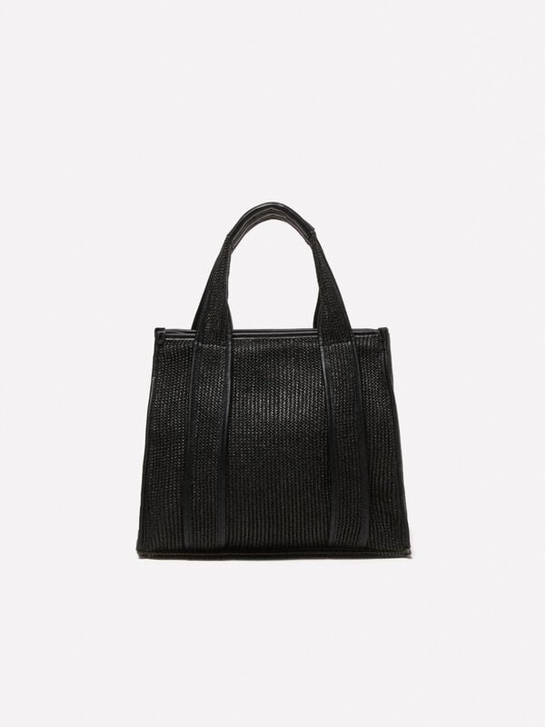 Schwarzer Shopper mit Stroheffekt - taschen tote bag für damen | Sisley