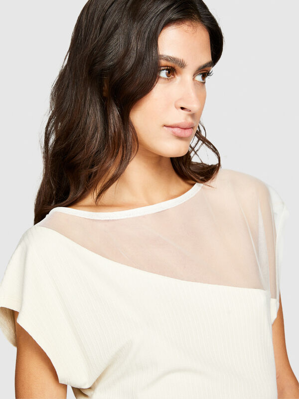 Cropped-T-Shirt mit Tüll