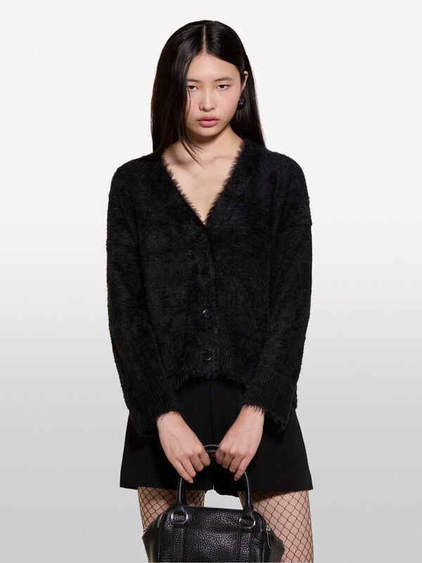 Schwarzer Cardigan mit Pelzoptik - cardigans für damen | Sisley