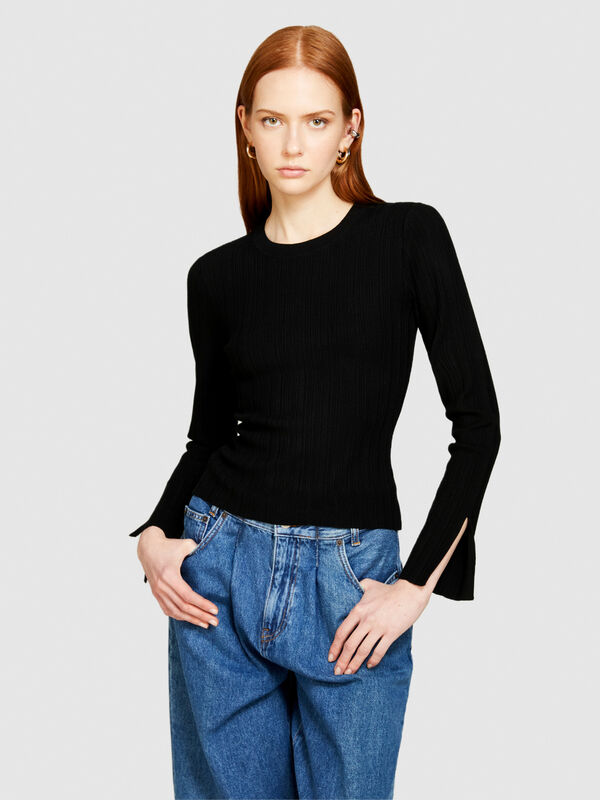 Gerippter Pullover in slim fit - rundhalspullover für damen | Sisley