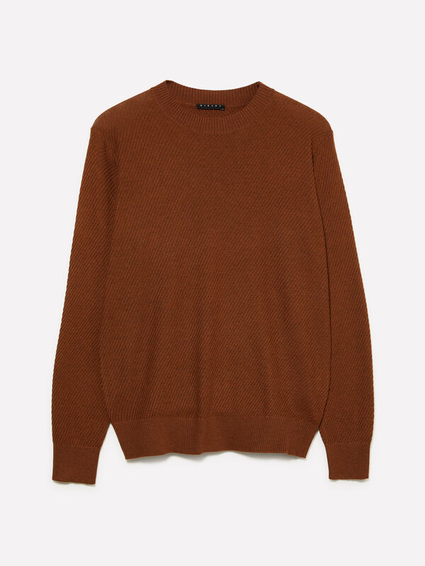 Kamelfarbener Pullover mit Rundhalsausschnitt Kamelfarbener Pullover mit Rundhalsausschnitt - rundhalspullover für herren | Sisley