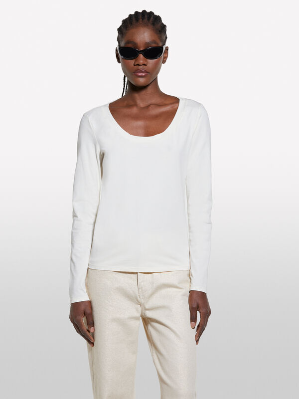 T-Shirt slim fit in Creme-weiß - langärmeliges t-shirt für damen | Sisley