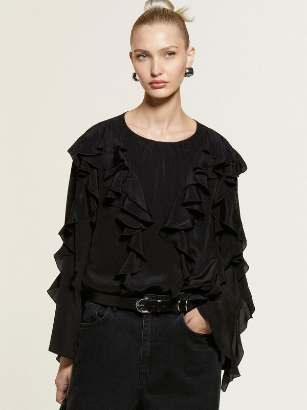 Schwarze Bluse mit Rüschen - blusen für damen | Sisley