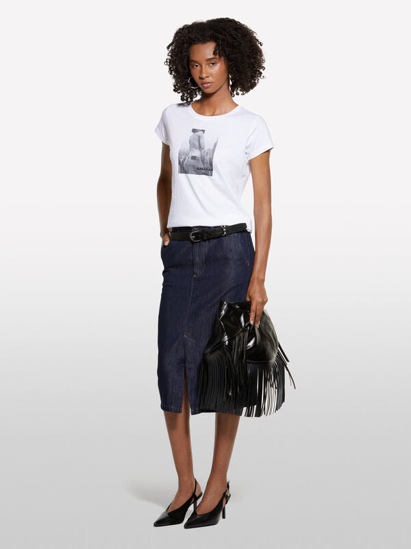 Weißes bedrucktes Damen-T-Shirt Weißes bedrucktes Damen-T-Shirt - kurzärmeliges t-shirt für damen | Sisley