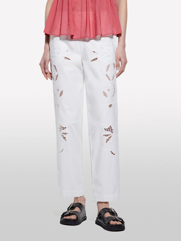 Weiße Hose mit Stickerei - regular hosen für damen | Sisley