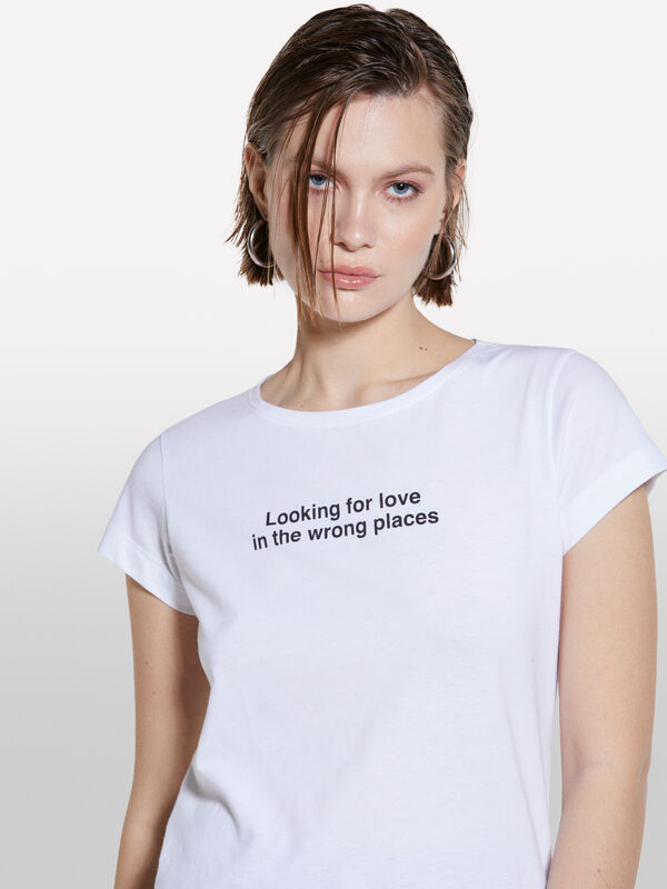 Weißes T-Shirt mit Lettering-Print - kurzärmeliges t-shirt für damen | Sisley