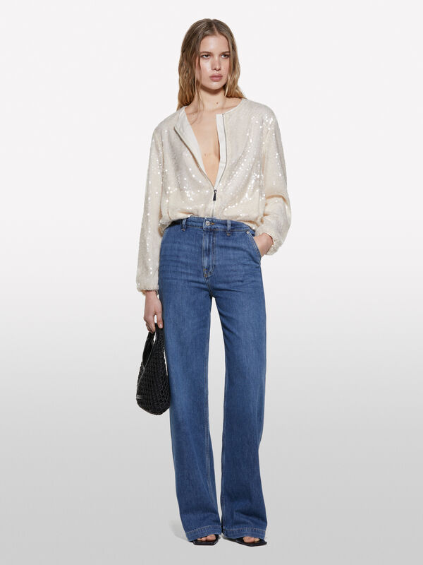 Sandfarbene Bomberjacke mit Pailletten - jacketts und jacken für damen | Sisley