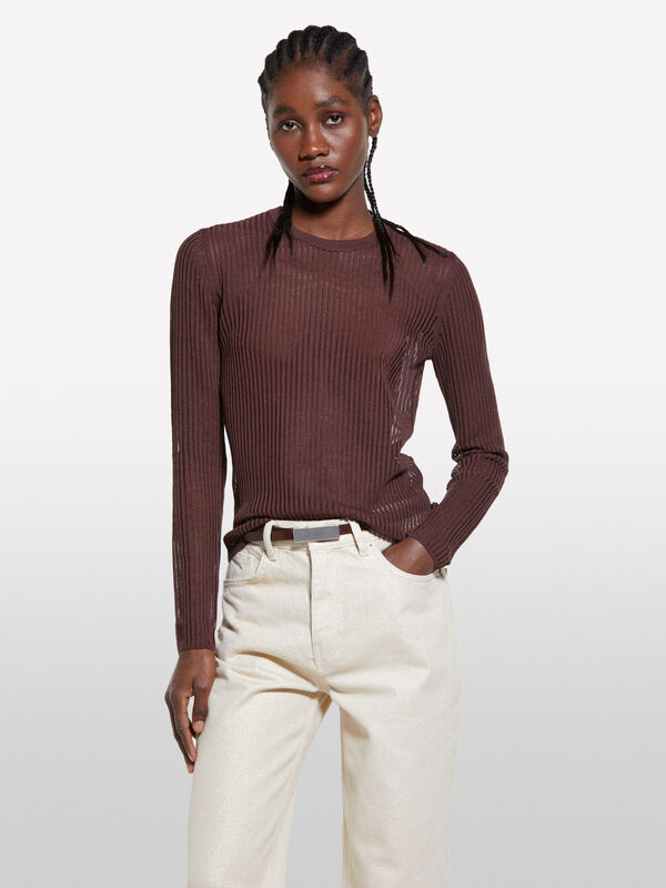 Durchscheinender Pulli in Braun - rundhalspullover für damen | Sisley
