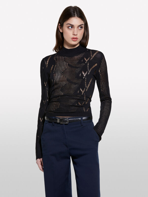 Pullover mit Lochmuster - rundhalspullover für damen | Sisley