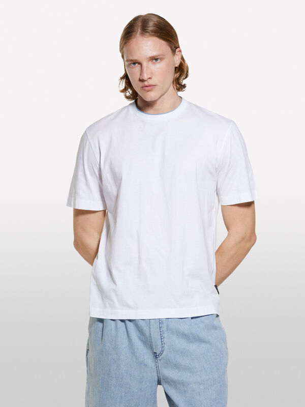 Weißes T-Shirt mit Kontrast - kurzärmeliges t-shirt für herren | Sisley