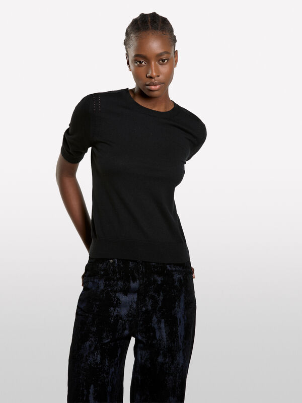 Schwarzes Kurzarmhemd - rundhalspullover für damen | Sisley
