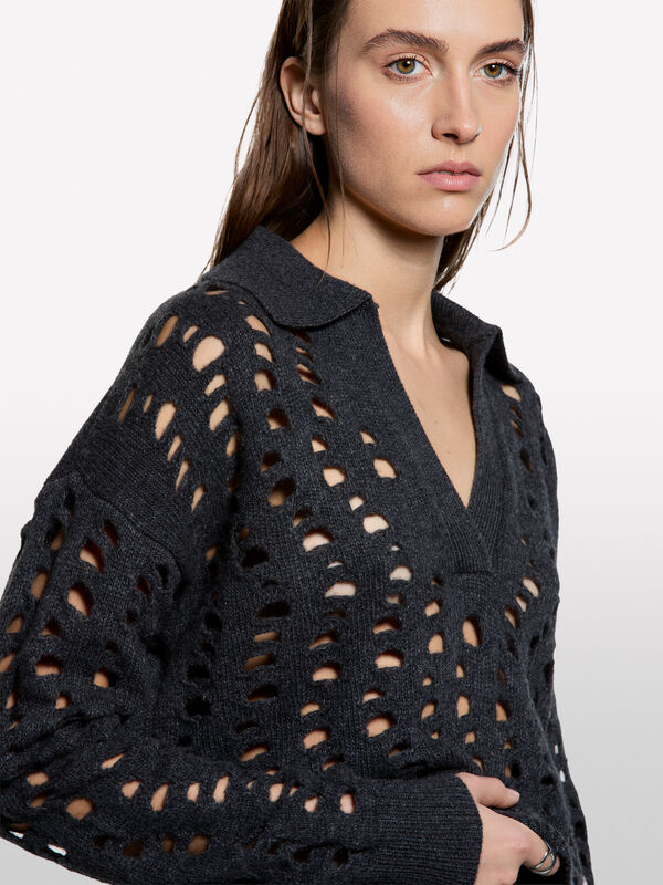 Maxi-Pullover mit Perforation - pullover v-ausschnitt für damen | Sisley