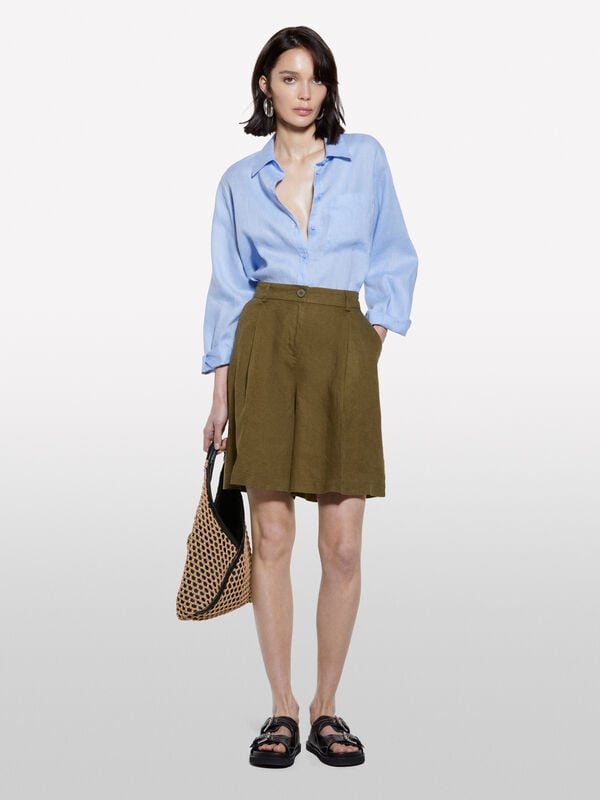 Militärgrüne Bermudashorts aus 100% Leinen - shorts und kurze hosen für damen | Sisley