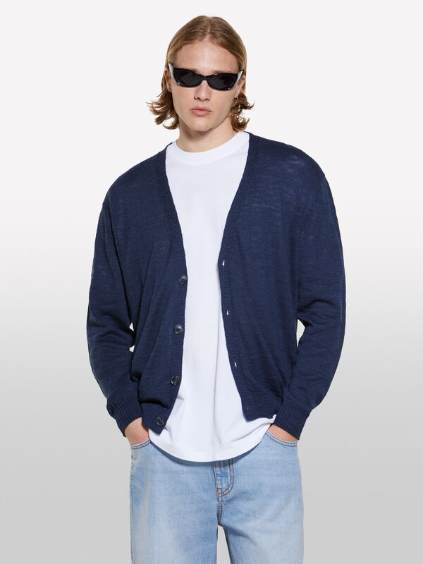 Dunkelblauer Melange-Cardigan - cardigans für herren | Sisley