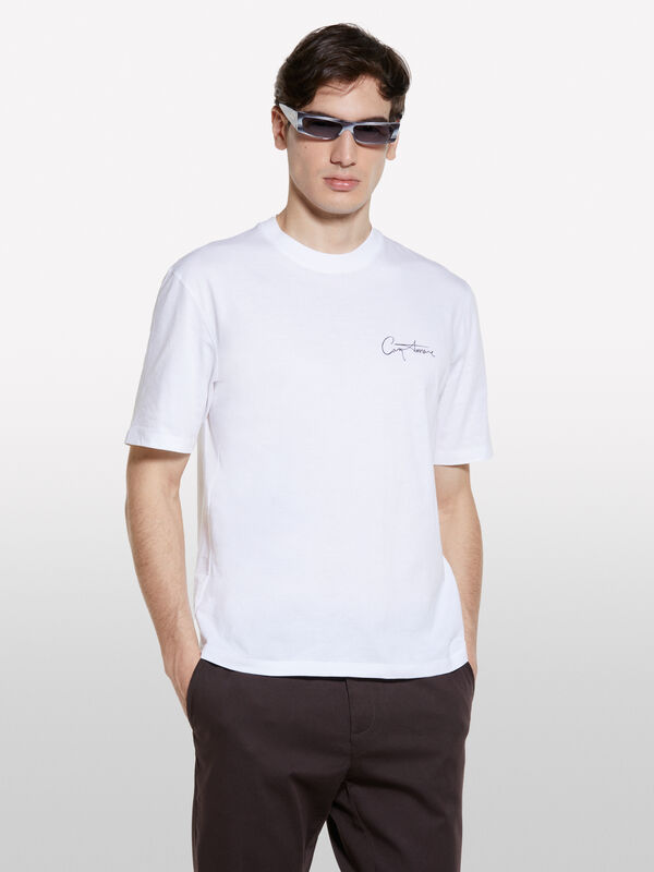 Weißes T-Shirt mit Lettering-Print - kurzärmeliges t-shirt für herren | Sisley