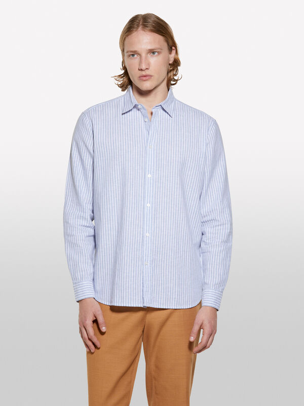 Gestreiftes Hemd aus hellblauer Leinenmischung - regular hemden für herren | Sisley