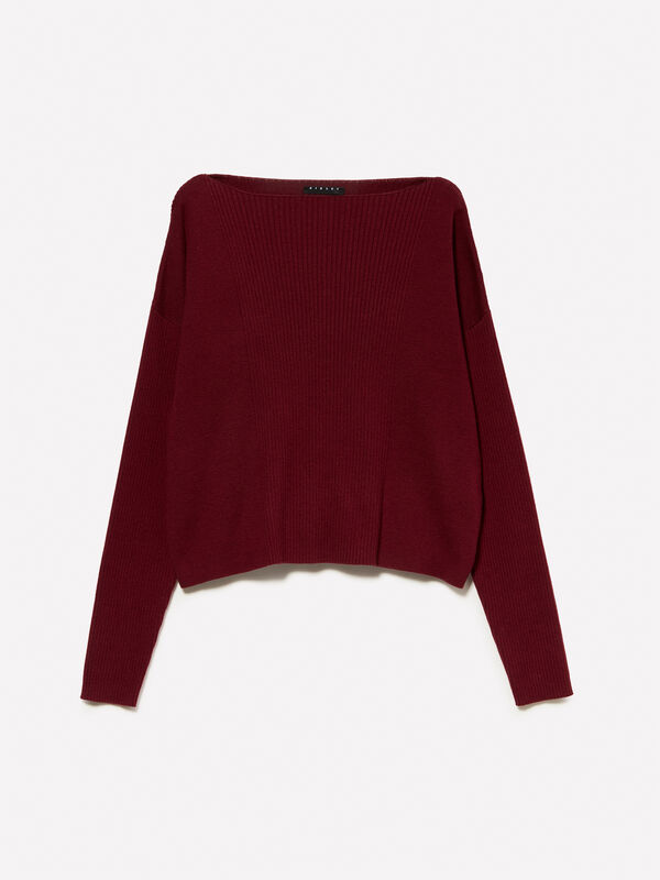 Burgunderfarbener Pullover mit U-Boot-Ausschnitt Burgunderfarbener Pullover mit U-Boot-Ausschnitt - rundhalspullover für damen | Sisley