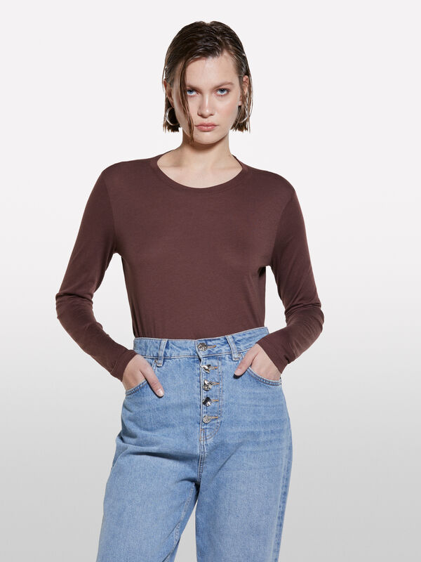 Langärmeliges T-Shirt in Braun - langärmeliges t-shirt für damen | Sisley