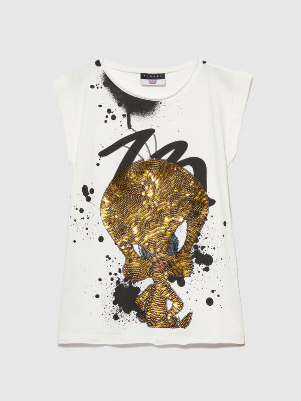Oversized T-Shirt mit Pailletten ©Looney Tunes - kurzärmeliges t-shirt für mädchen | Sisley Young