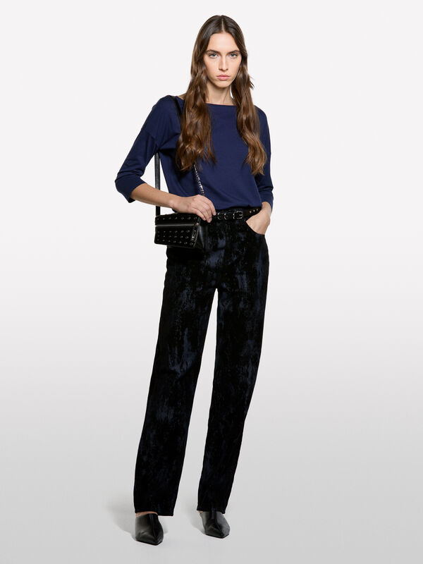 Marineblaues T-Shirt mit U-Boot-Ausschnitt - langärmeliges t-shirt für damen | Sisley