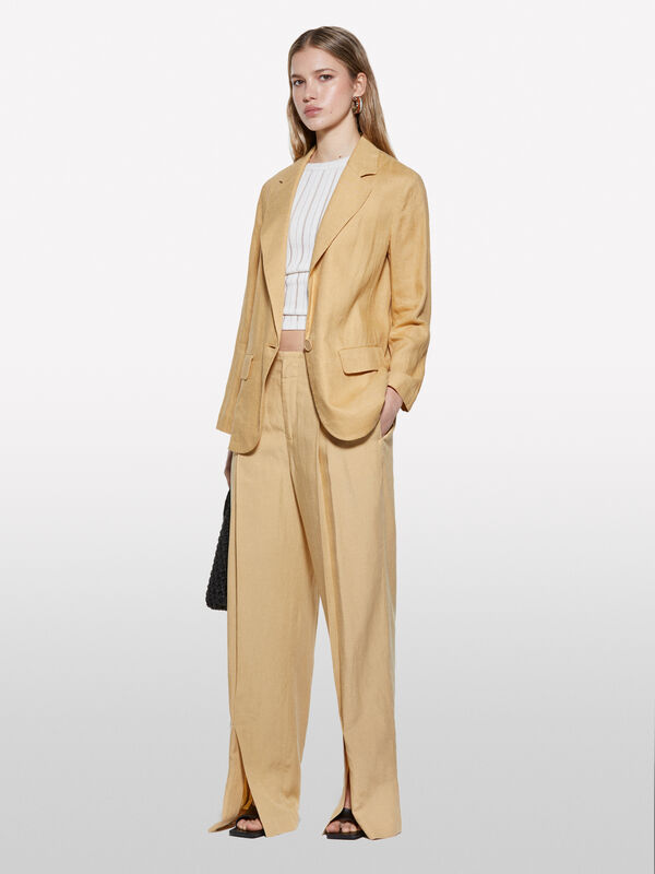 Senffarbener Blazer aus 100% Leinen - blazer für damen | Sisley
