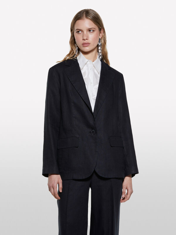 Schwarzer Blazer aus 100% Leinen - blazer für damen | Sisley