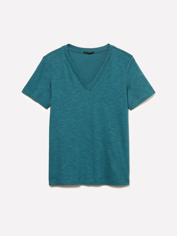 T-Shirt mit V-Ausschnitt - kurz&auml;rmeliges t-shirt f&uuml;r damen | Sisley