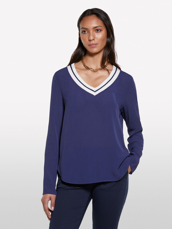 Dunkelblaue Bluse mit Ausschnitt im Kontrast - blusen für damen | Sisley