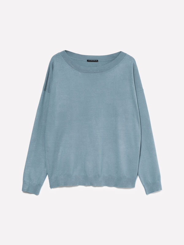 Staubblauer Pullover mit U-Boot-Ausschnitt - pullover u-bootausschnitt für damen | Sisley