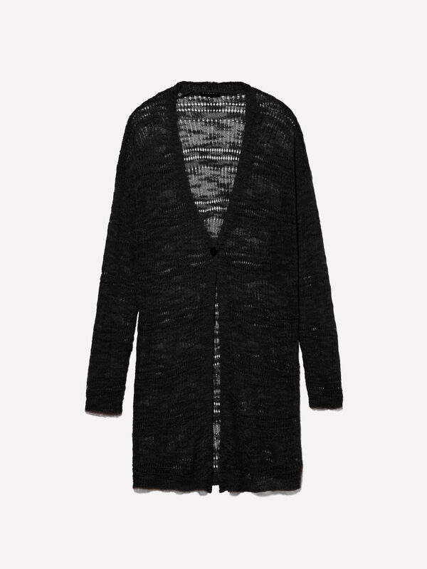 Lange schwarze Strickjacke Lange schwarze Strickjacke - cardigans für damen | Sisley