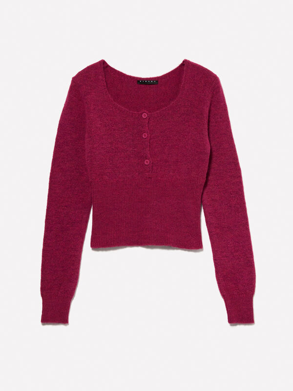 Cropped-Pullover in Fuchsia mit Knöpfchen - strickwaren für mädchen | Sisley Young