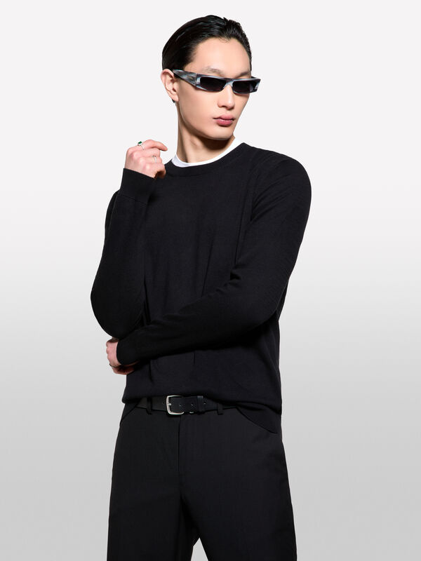 Pulli regular fit in Schwarz - rundhalspullover für herren | Sisley