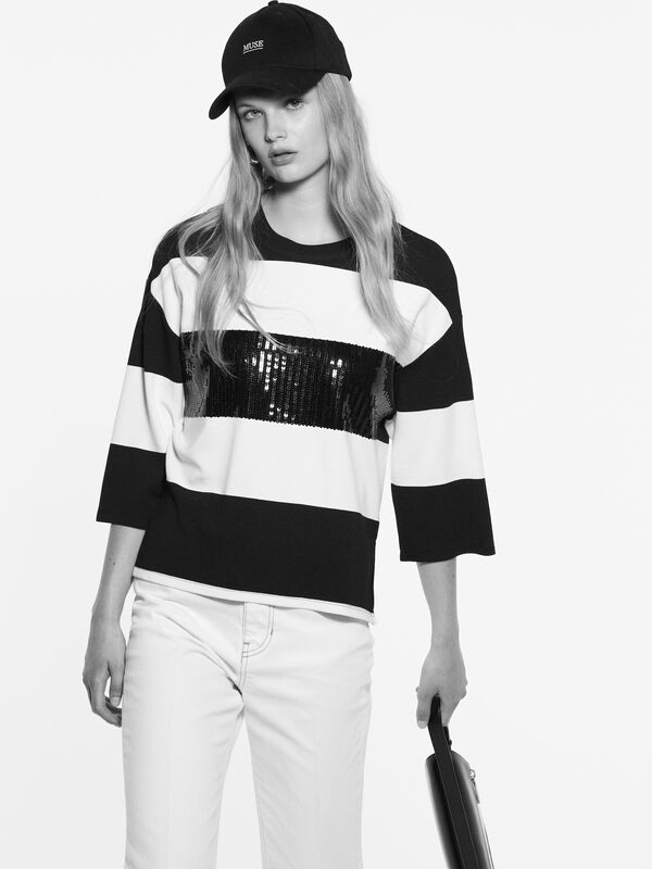 Gestreiftes T-Shirt mit Pailletten - kurzärmeliges t-shirt für damen | Sisley