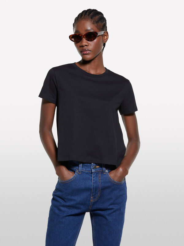 Schwarzes T-Shirt boxy fit  - kurzärmeliges t-shirt für damen | Sisley