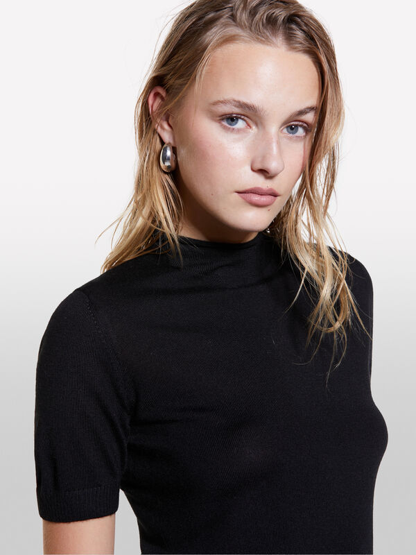 Schwarzer Halbarm-Pullover - pullover hoher kragen für damen | Sisley