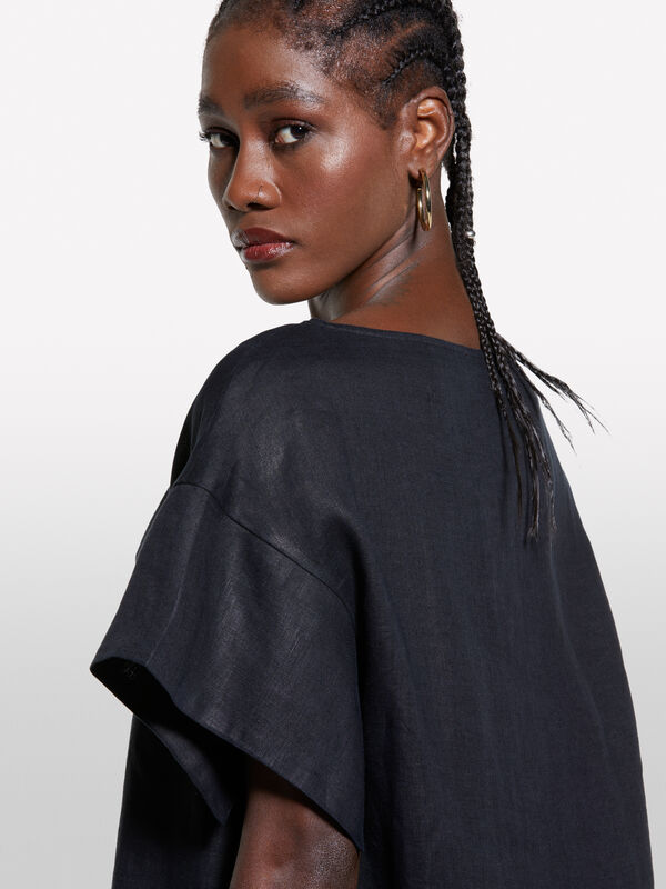 Schwarze Bluse aus 100% Leinen - blusen für damen | Sisley
