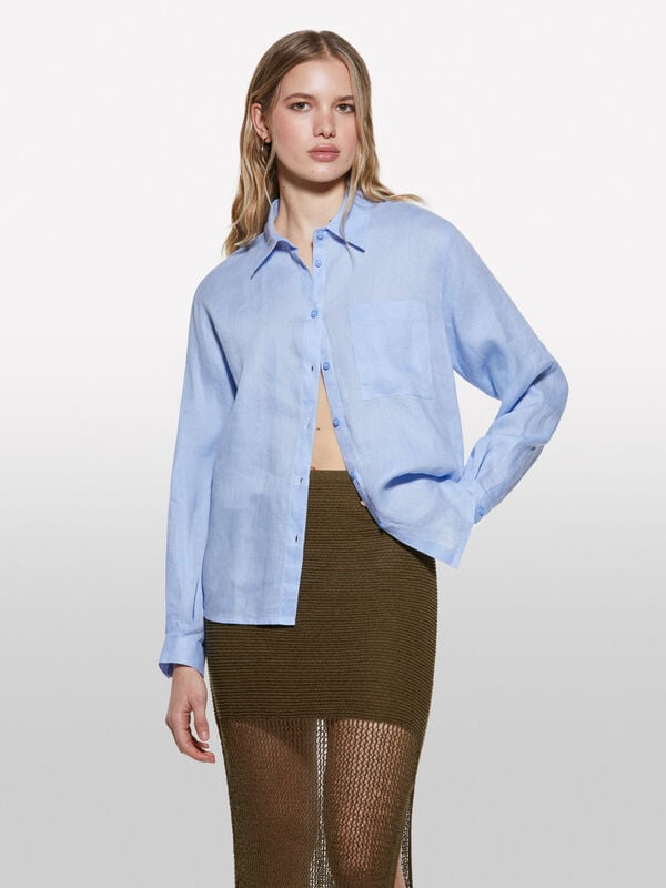 Hellblaues Hemd aus 100% Leinen - hemden für damen | Sisley