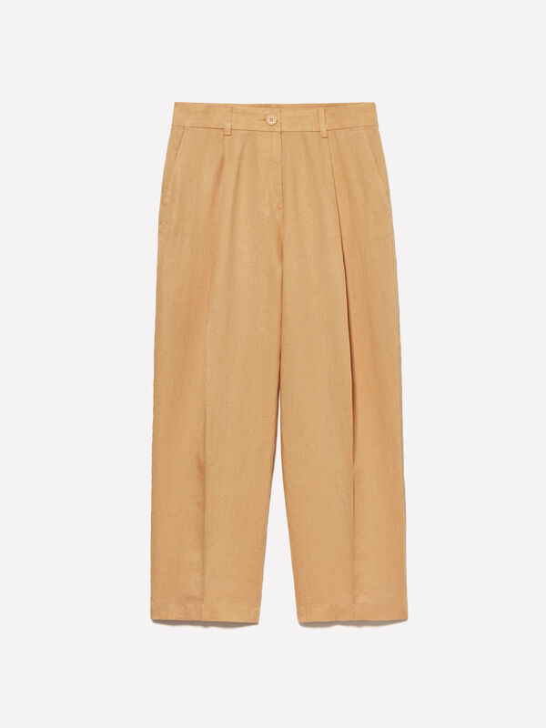 Senffarbene Hose mit entspannter Passform aus 100% Leinen Senffarbene Hose mit entspannter Passform aus 100% Leinen - regular hosen für damen | Sisley