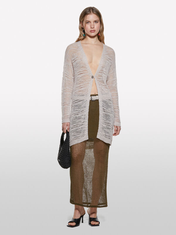 Lange beige Strickjacke - cardigans für damen | Sisley