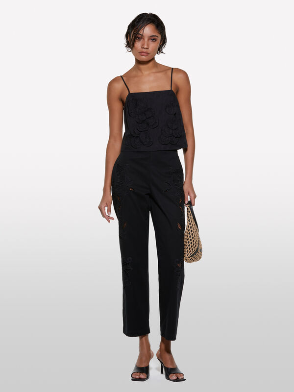 Schwarze Hose mit Stickerei - regular hosen für damen | Sisley