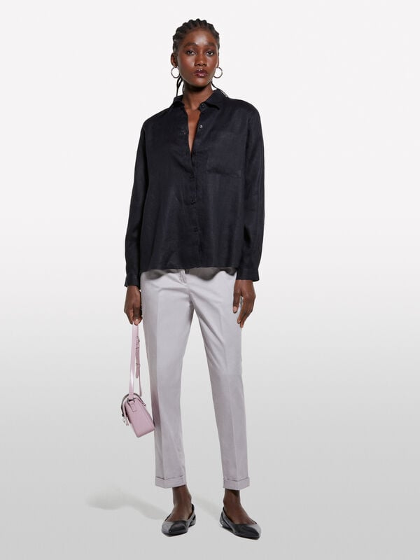 Schwarzes Hemd aus 100% Leinen Schwarzes Hemd aus 100% Leinen - hemden für damen | Sisley
