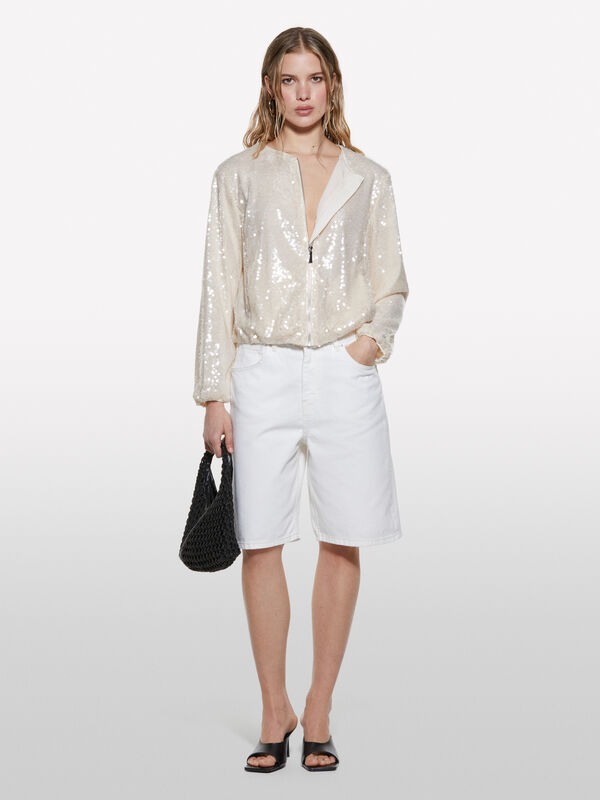 Beige Jeansshorts mit entspannter Passform - jeans-shorts für damen | Sisley