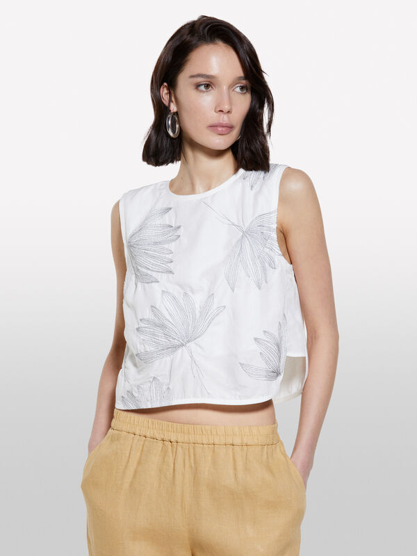 Weißes Oberteil mit Blattstickerei - top für damen | Sisley