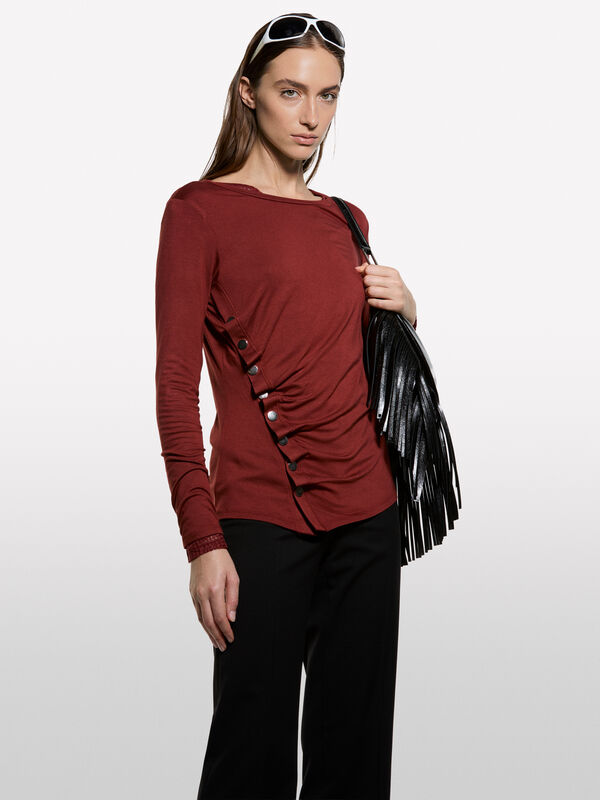 T-Shirt mit silbernen Knöpfen - langärmeliges t-shirt für damen | Sisley